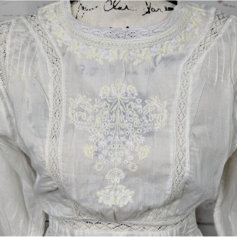 NWOT Free People Ivory Victorian Waisted CROCHET Mini Dress 2 Lace Cotton Womens - Picture 3 of 14